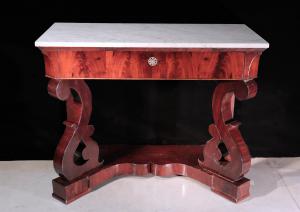 Console table in mahogany feather, Naples, 19th century